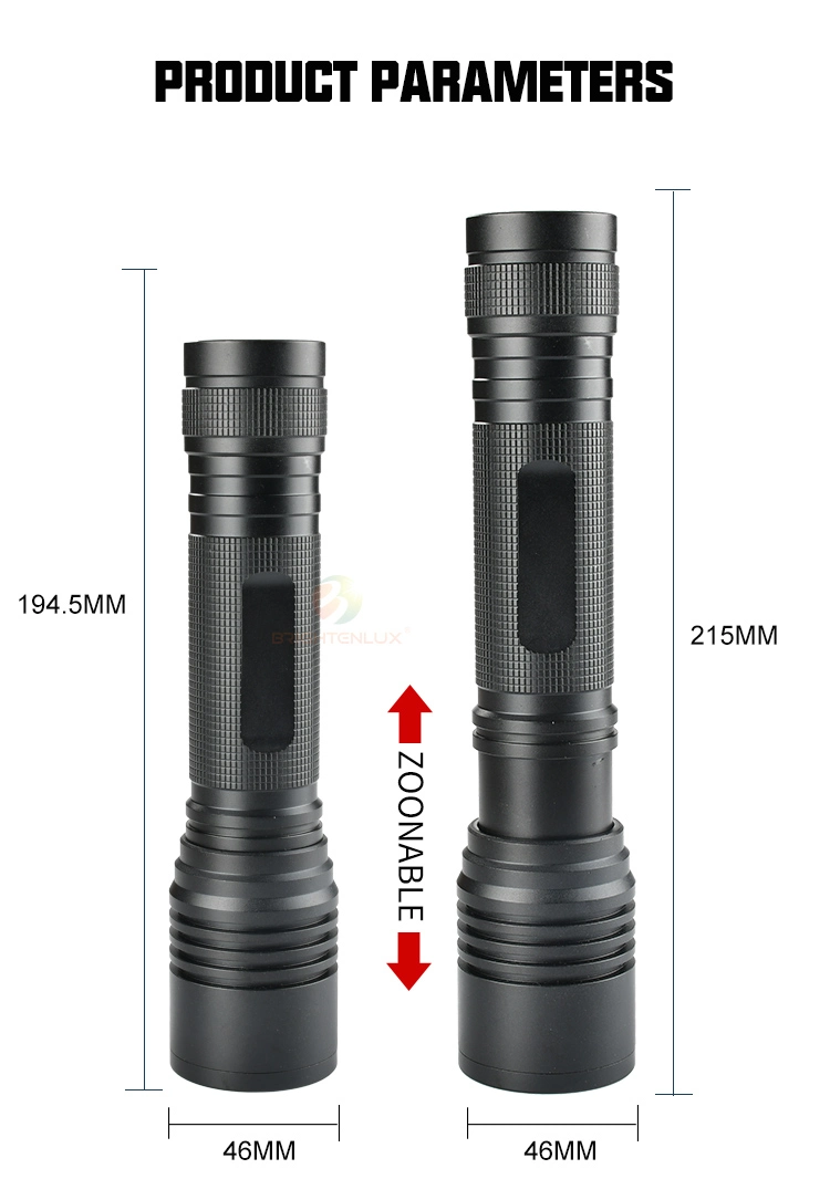 Brightenlux Optional Models High Quality (9 /6 /4) AA Ultra Endurance Dry Battery Metallic High Power Tactical LED Zoom Flashlight Torch