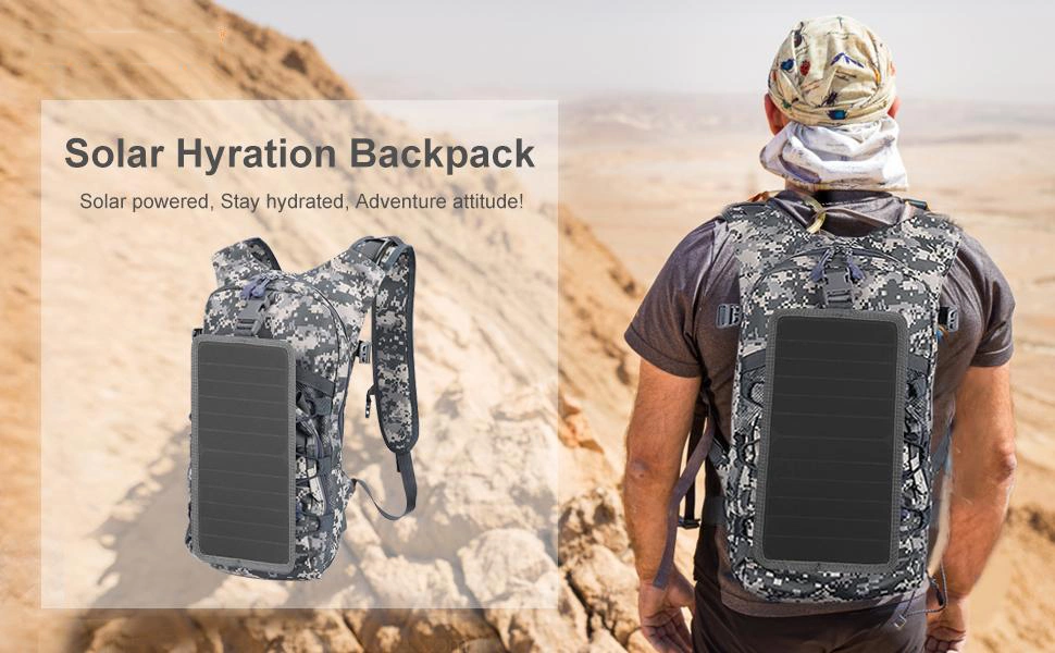 Outdoor Travel Hydration Backpack Solar Panel Bag Tactical Assault Pack for Hiking Biking Running