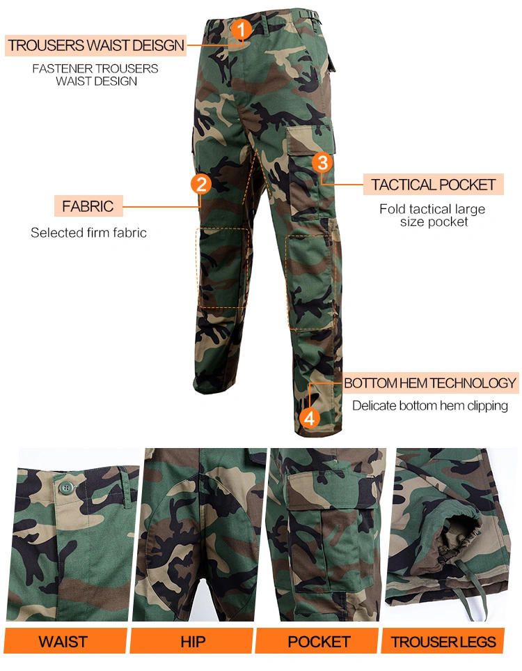 Military Police Style Mens Combat Tactical 65%Polyester & 35% Cotton Woodland Camouflage Bdu Army Style Uniform
